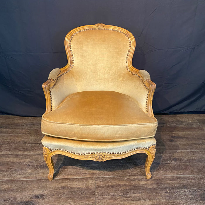 Fine French Pair Louis XV Armchairs or Bergeres with Brass Tacking
