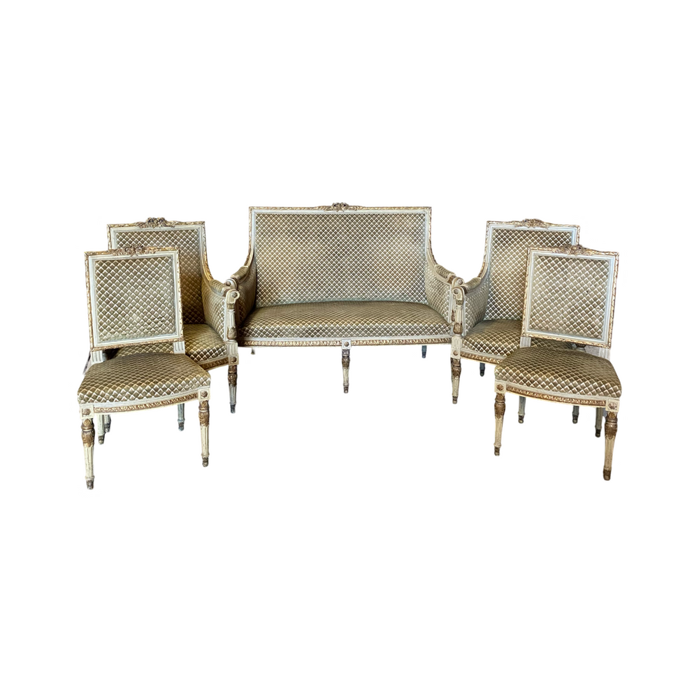 19th Century Fine French Louis XVI Carved Five-Piece Salon Suite, Parlor Set or Living Room Set