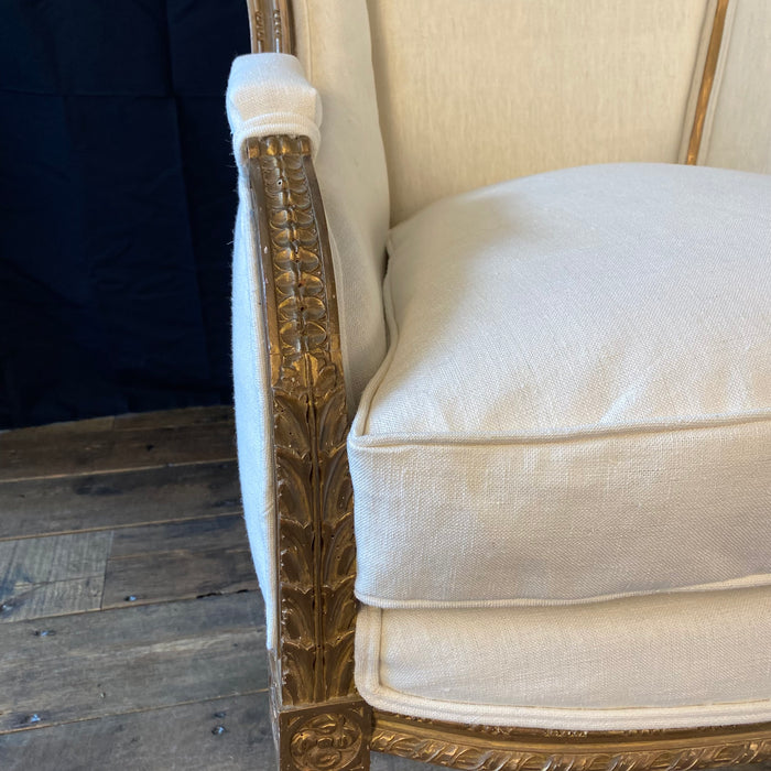 Antique French Louis XVI Armchair or Bergere Chair with New Upholstery