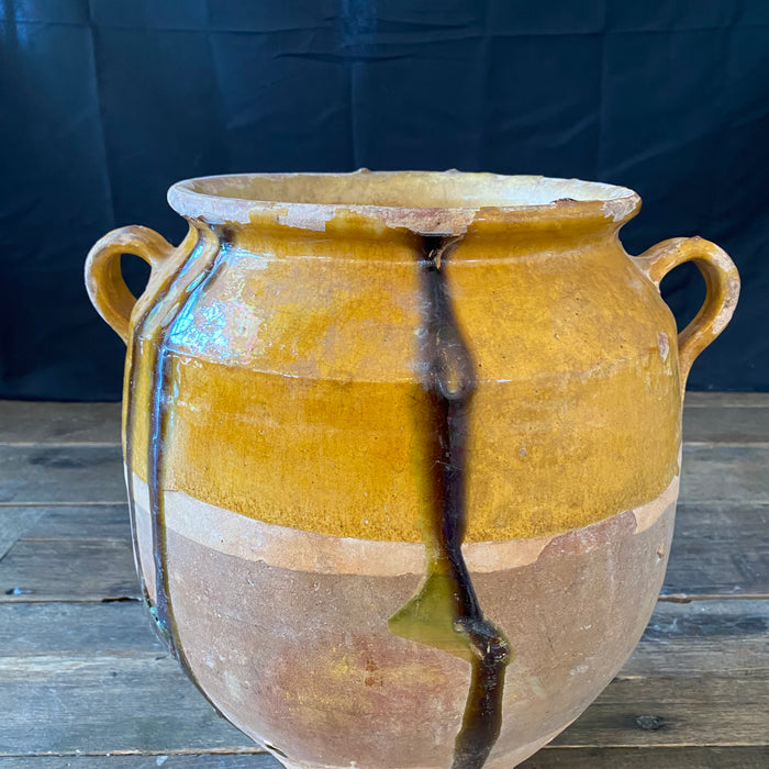 French Large Confit Pot with Yellow Glaze from the 19th Century #7939
