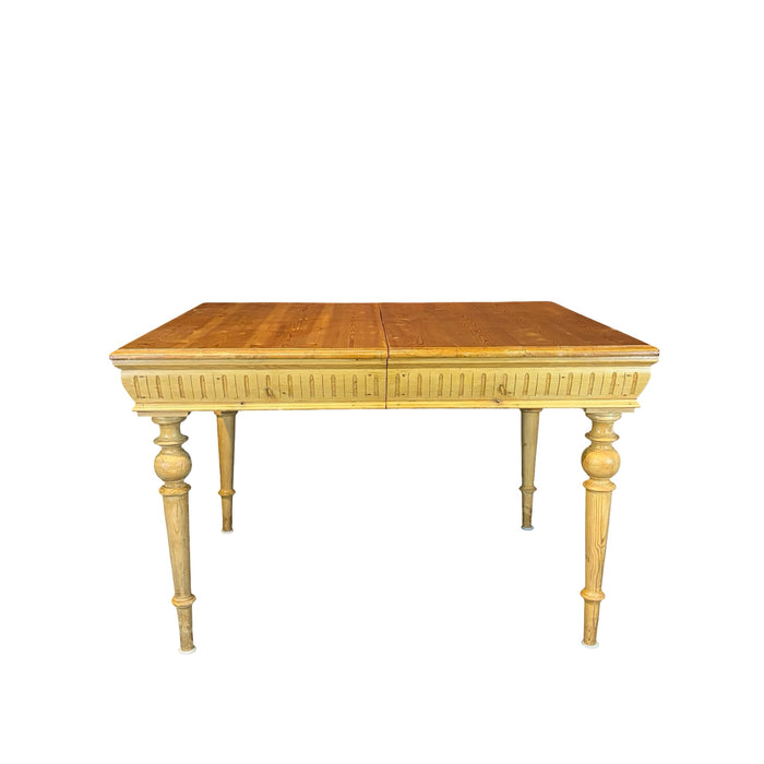 Swedish Gustavian Style Pine Extension Dining Table with Two Leaves and Carved Fluted Apron