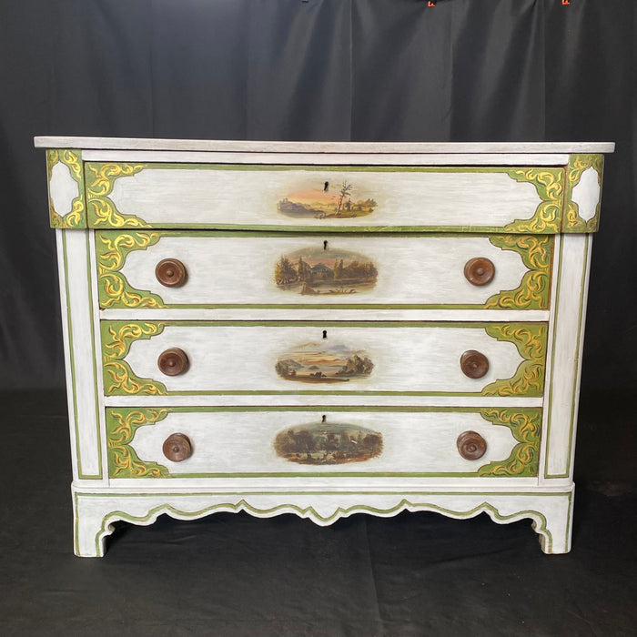 Early Classic Painted 4 Drawer Dresser or Chest of Drawers with Hand Painted Maine Scenes