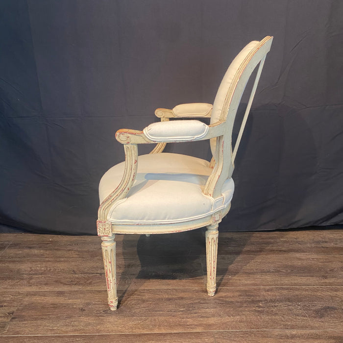 French Pair Louis XVI Painted Armchairs or Fauteuils