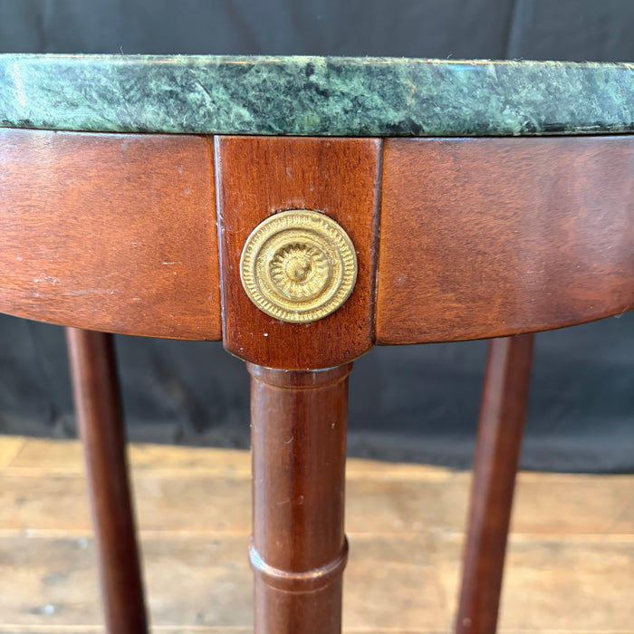 French Style Pair of Neoclassical Marble Top Round Side Tables