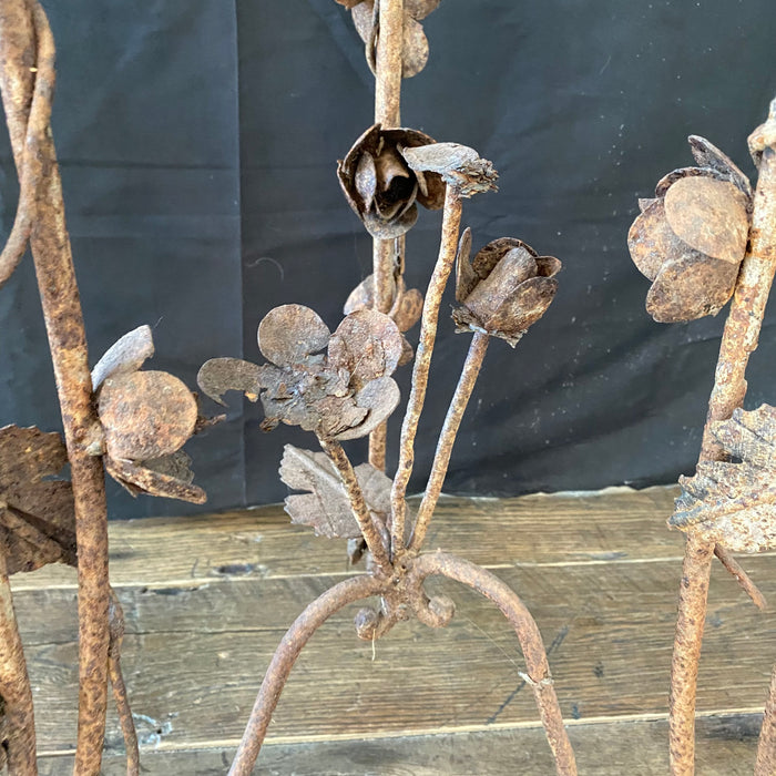 Pair of Antique French Iron Jardinieres or Plant Stands with Sculpted Roses, Leaves and Vines