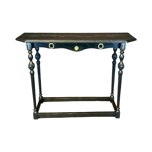 Ebony Spanish Side Table, Sofa Table, Console or Accent Table with Turned and Reeded Legs and Bronze Embellishments
