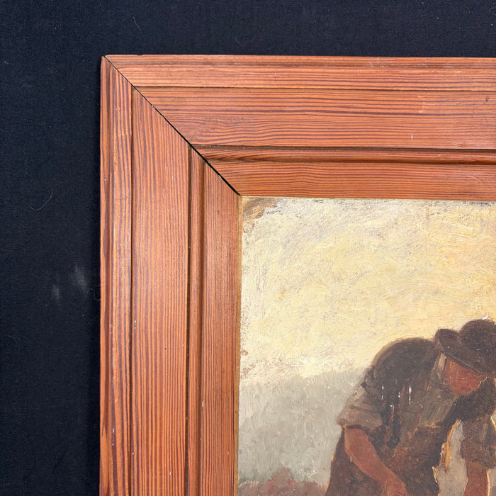1902 French Oil Painting of a Vineyard Worker with a Hotte à Vendange (Wine Harvester)