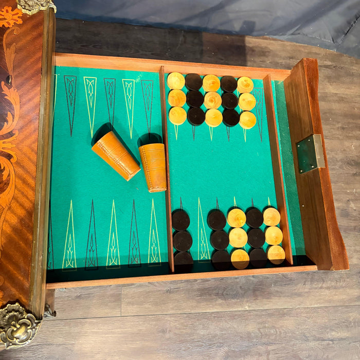 French Marquetry Belle Epoque Game Table, Accent Table, or Occasional Table and with Original Game Pieces