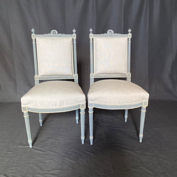 French 19th Century Pair of Louis XVI Neoclassical Painted Side Chairs or Dining Chairs