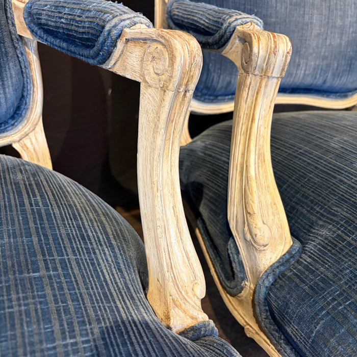Pair of 19th Century French Louis XV King and Queen Armchairs or Fauteuils