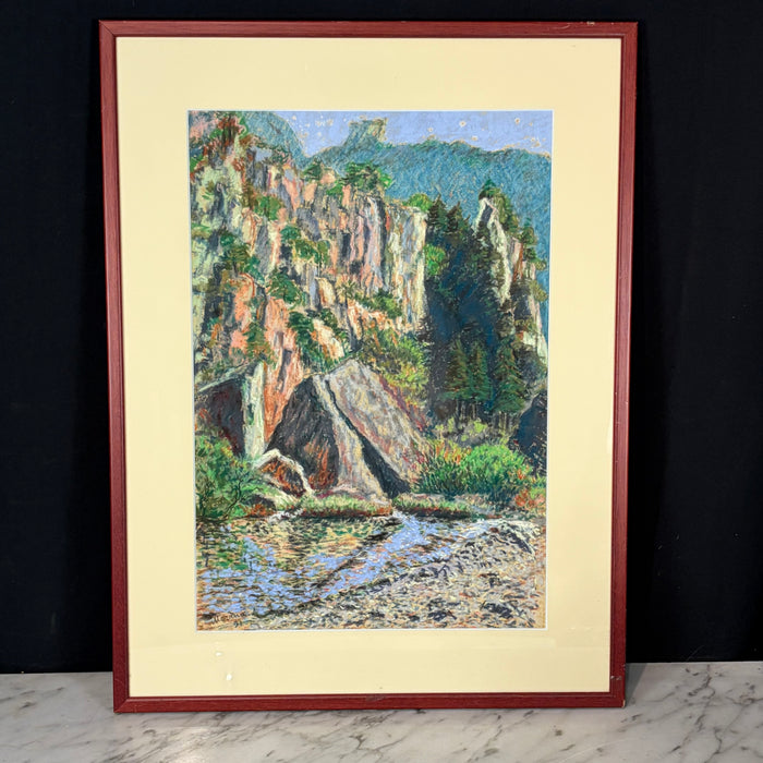 French 1991 Pastel Landscape of the Gorges du Tarn Cliffs, Signed Morano-N