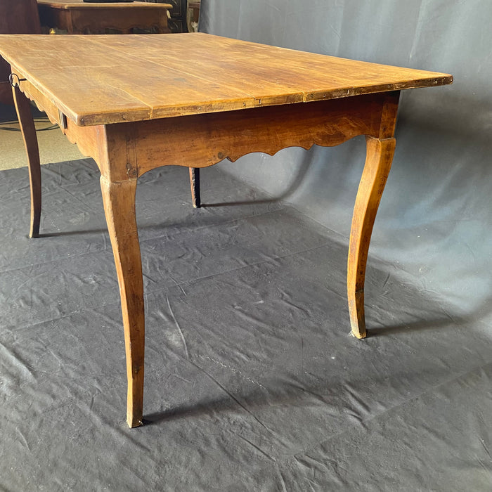 Antique French Provincial Primitive Farmhouse Country Pine Dining Table, Desk or Side Table with Original Key