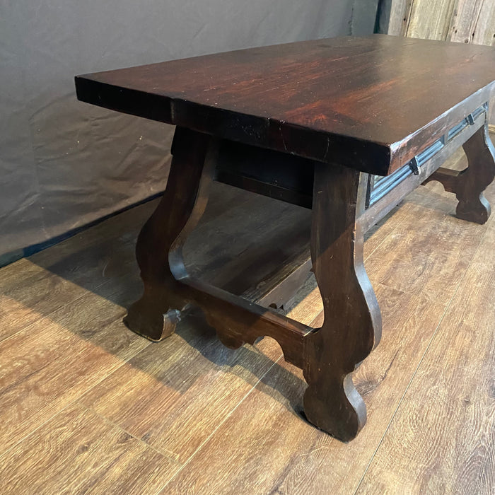 Early Spanish Coffee Table with Double Sided Drawers and Lyre Legs