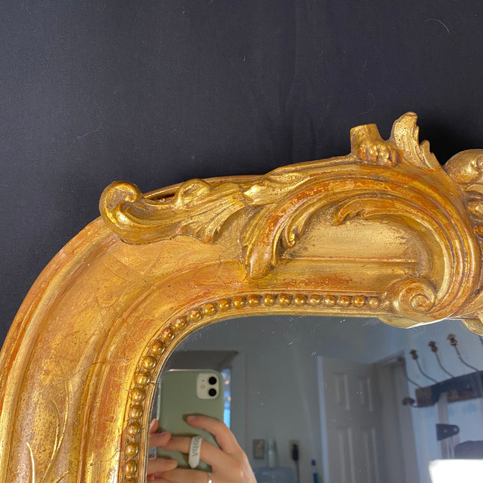 Antique French Louis Philippe Mirror with Crest and Original Gold Gilt Paint