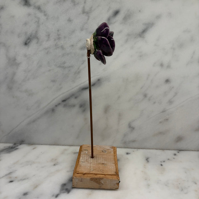 Antique French Purple Porcelain Flower Botanical Sculpture on Custom Display Stand