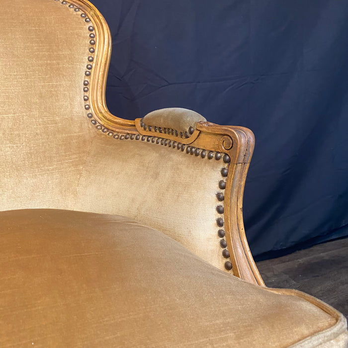 Fine French Pair Louis XV Armchairs or Bergeres with Brass Tacking
