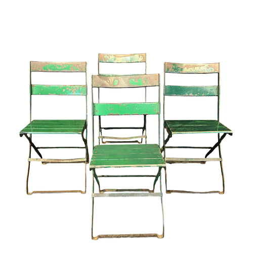 Antique French Folding Cafe' Bistro Chairs in Metal and Wood: Set of Four