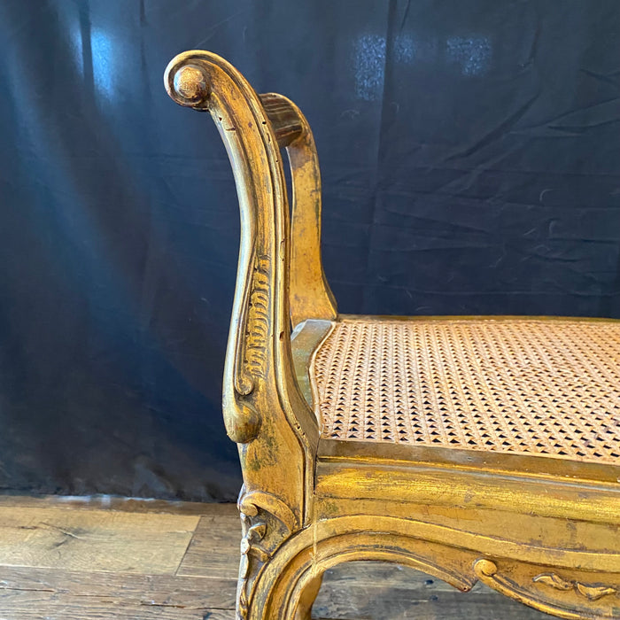 French 19th Century Bench or Vanity Seat or Boudoir Window Seat Louis XV Original Gold Gilt Paint