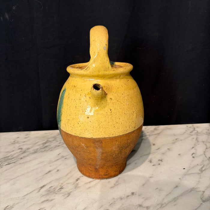 French Antique Yellow Glazed Gargoulette - Antique Provencal Pottery Jug with Lid