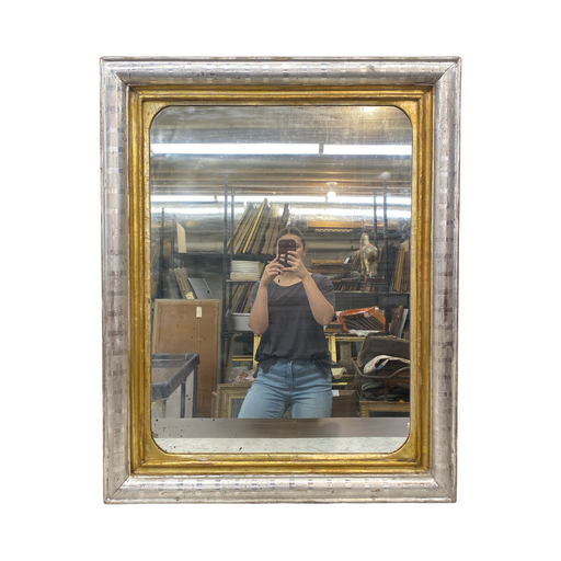 French 19th Century Louis Philippe Two-Tone Silver and Gold Leaf Giltwood Mirror
