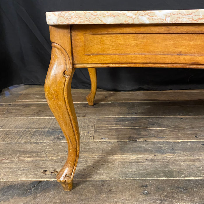 French Louis XV Style Walnut and Marble Top Coffee Table