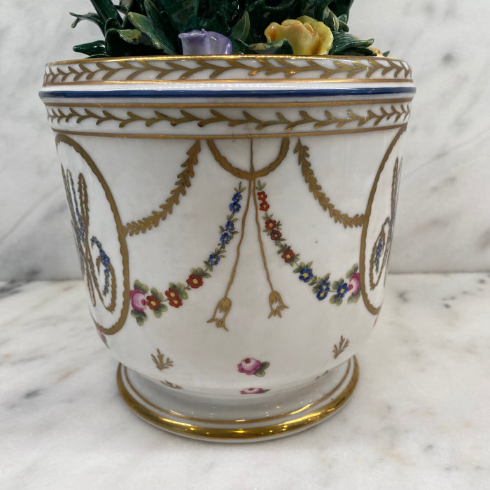 French Sevres Porcelain Flower Vase or Cachepot with Marie Antoinette Cipher