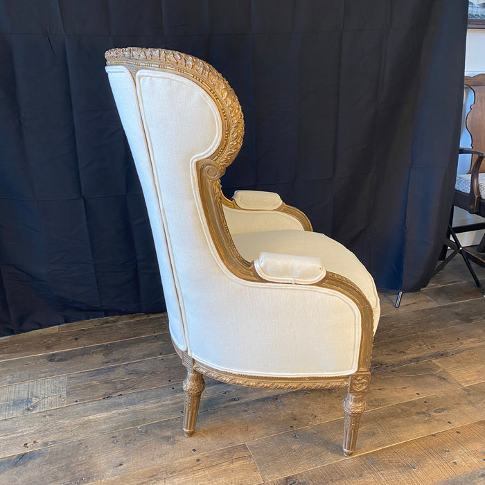 Antique French Louis XVI Armchair or Bergere Chair with New Upholstery