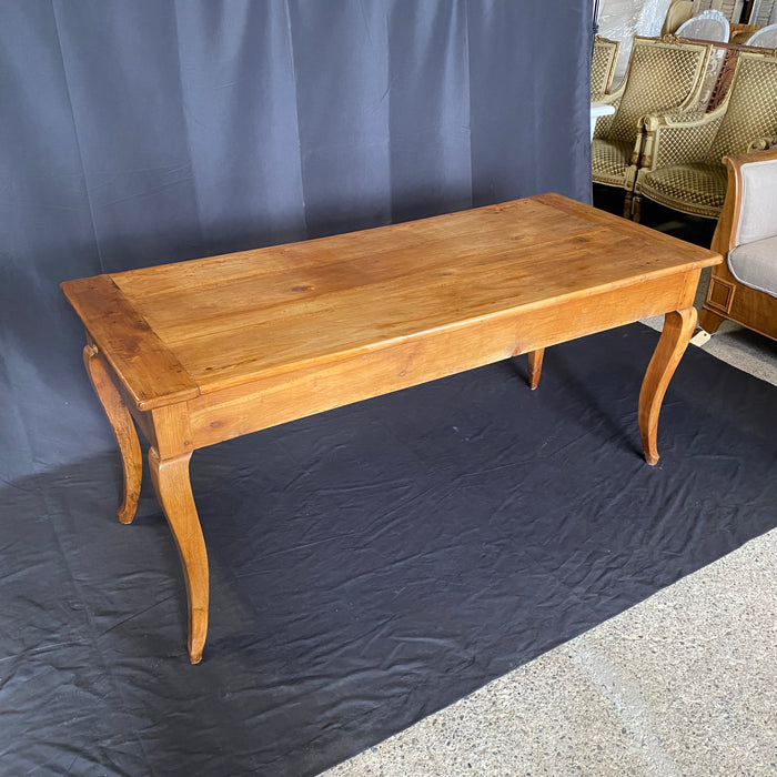 Antique French Provincial Cherry Farmhouse Harvest Dining Table with Bread Board and Drawer