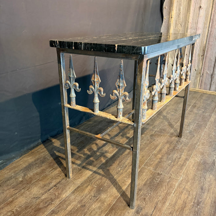 Antique French Wrought Iron Console Table with Marble Top | Balcony Railing Console Medium Size
