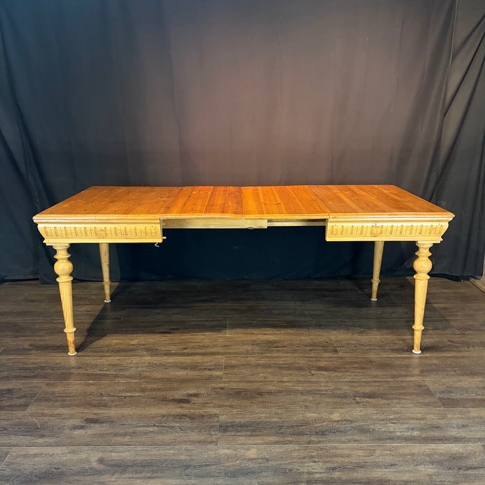 Swedish Gustavian Style Pine Extension Dining Table with Two Leaves and Carved Fluted Apron