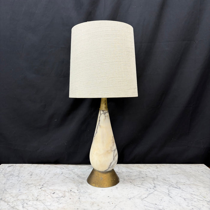 Italian Mid-Century Alabaster Teardrop Table Lamp with Gilt Metal Collar and Base