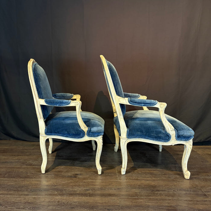 Pair of 19th Century French Louis XV King and Queen Armchairs or Fauteuils