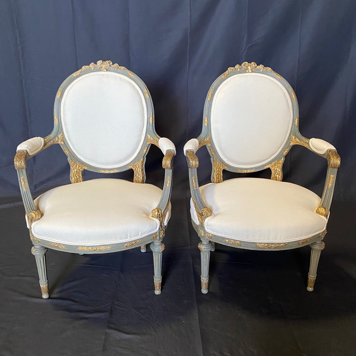 Neoclassic French Pair of 19th Century Period Louis XV Fauteuils or Armchairs