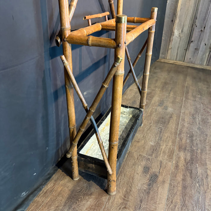 Antique Burnt Bamboo Hall Tree Coat Rack Umbrella Stand and Hat Rack with Mirror