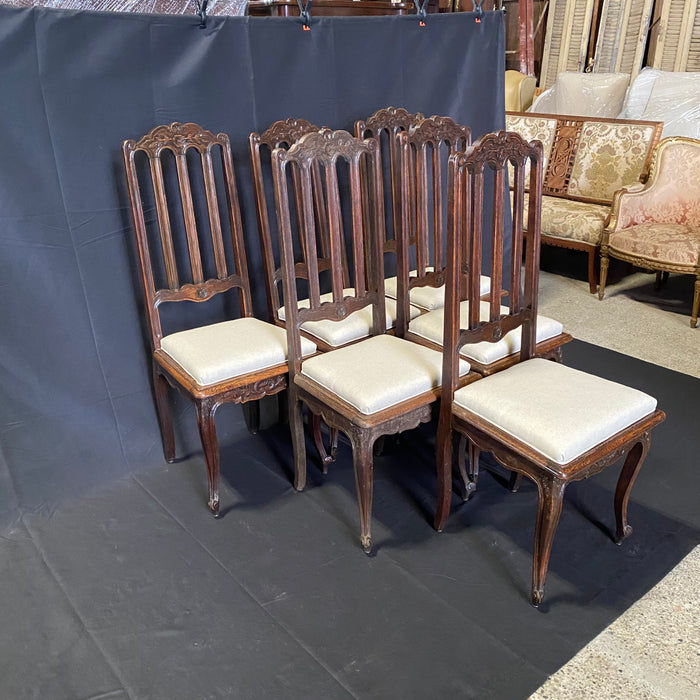 Set of Six French Oak Hand Carved 19th Century Dining Chairs