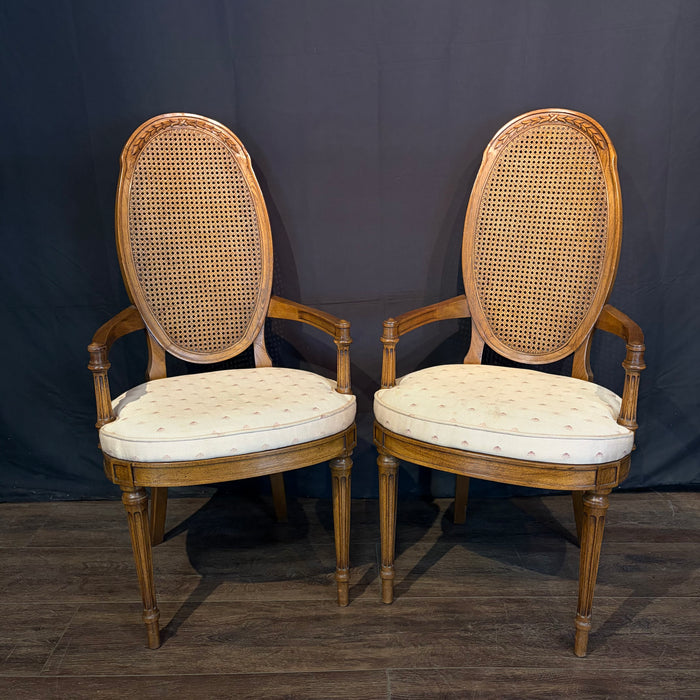 Set of 8 Midcentury French Louis XVI Style Cane Back Dining Chairs with Two Armchairs