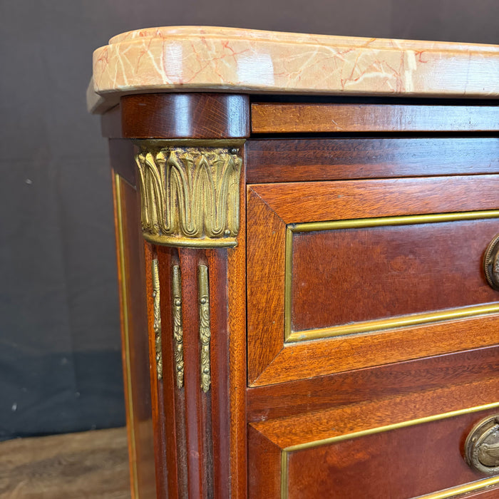 Pair of Antique French Marble Top Petite Commodes, Side Tables or Nightstands with Brass Mounts