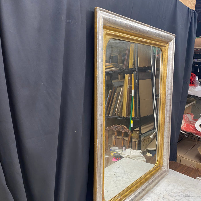 French 19th Century Louis Philippe Two-Tone Silver and Gold Leaf Giltwood Mirror