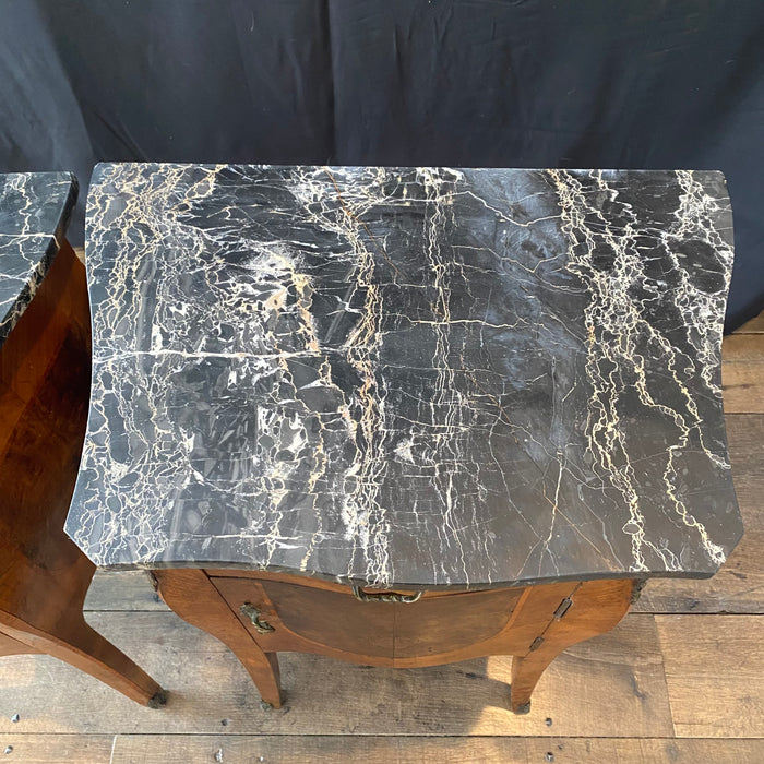 Pair of Antique French Louis XV Marble Top Bedside Cabinets, Nightstands or Side Tables