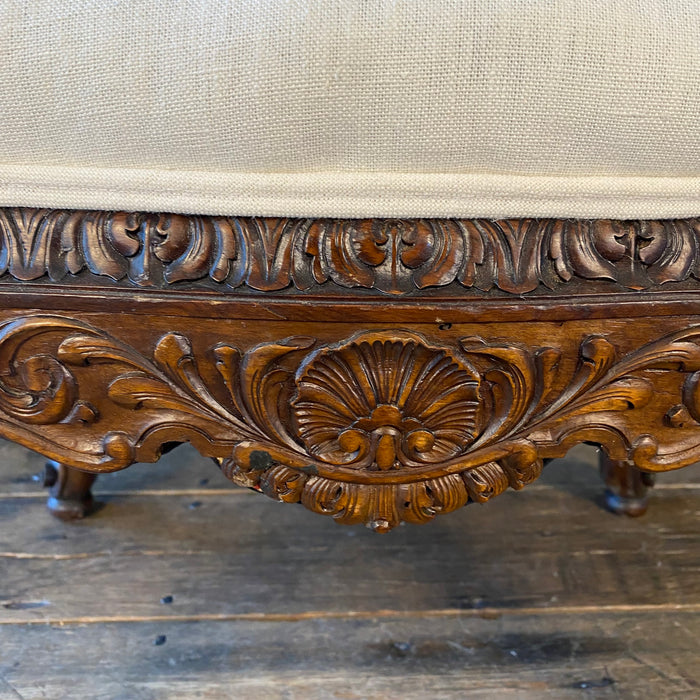 French Louis XV Walnut Bench or Ottoman with Exquisite Carving