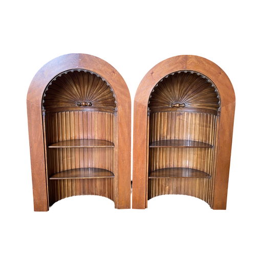 Pair of French Architectural Domed Carved Arch Round Walnut Shelves or Bookshelves from French Chateau