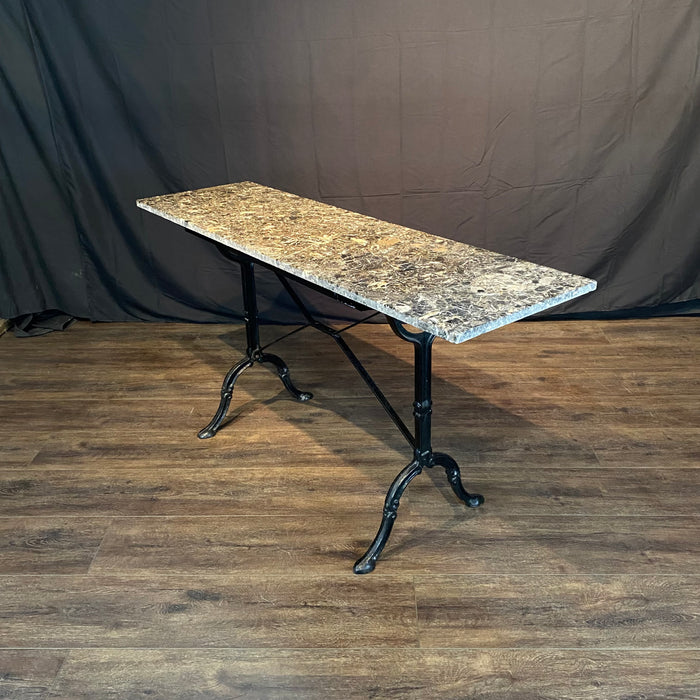 French Marble Top Bistro Style Console Table with Iron Base