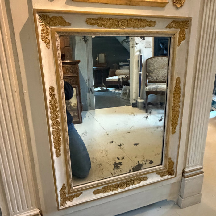 French Early 19th Century Louis XVI Period Trumeau Mirror with Pastoral Scene in Original Gold Gilt