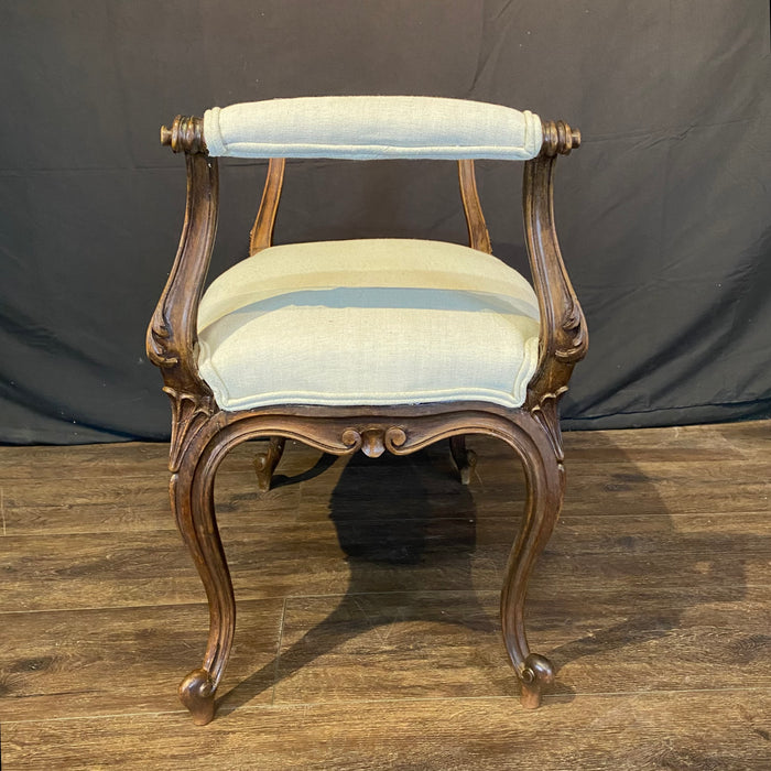 19th Century French Louis XV Carved Walnut Accent Bench, Vanity Seat or Ottoman with New Upholstery