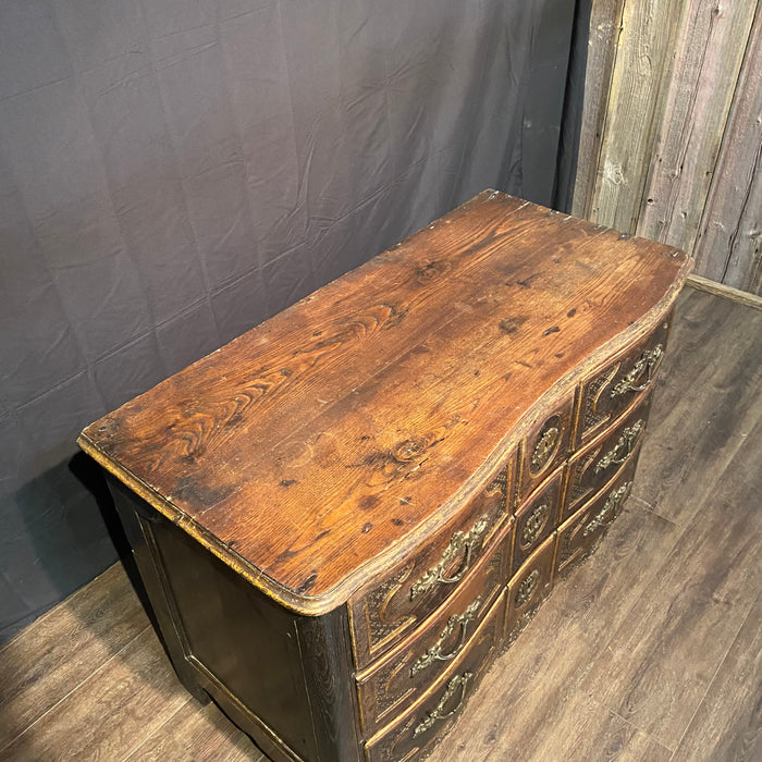 Early 19th Century French Louis XV Commode, Dresser or Chest of Drawers with Ebony Accents and Carved Drawer Front French Carved Louis XV Chest of Drawers