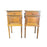 Pair of French Louis XVI Revival Oak Marble Top Nightstands with Floral Marquetry