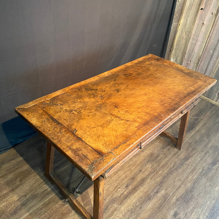 Antique Spanish Baroque Walnut Writing Table, Desk or Console with Iron Stretchers