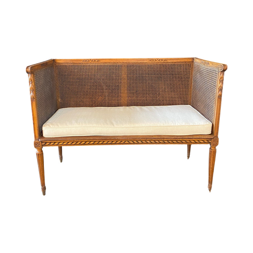 French Louis XVI Walnut Loveseat, Sofa or Settee with Double Caning