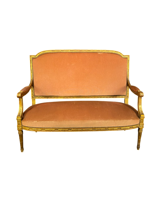 Antique French Louis XVI Sofa | Painted & Gilt Carved Canapé