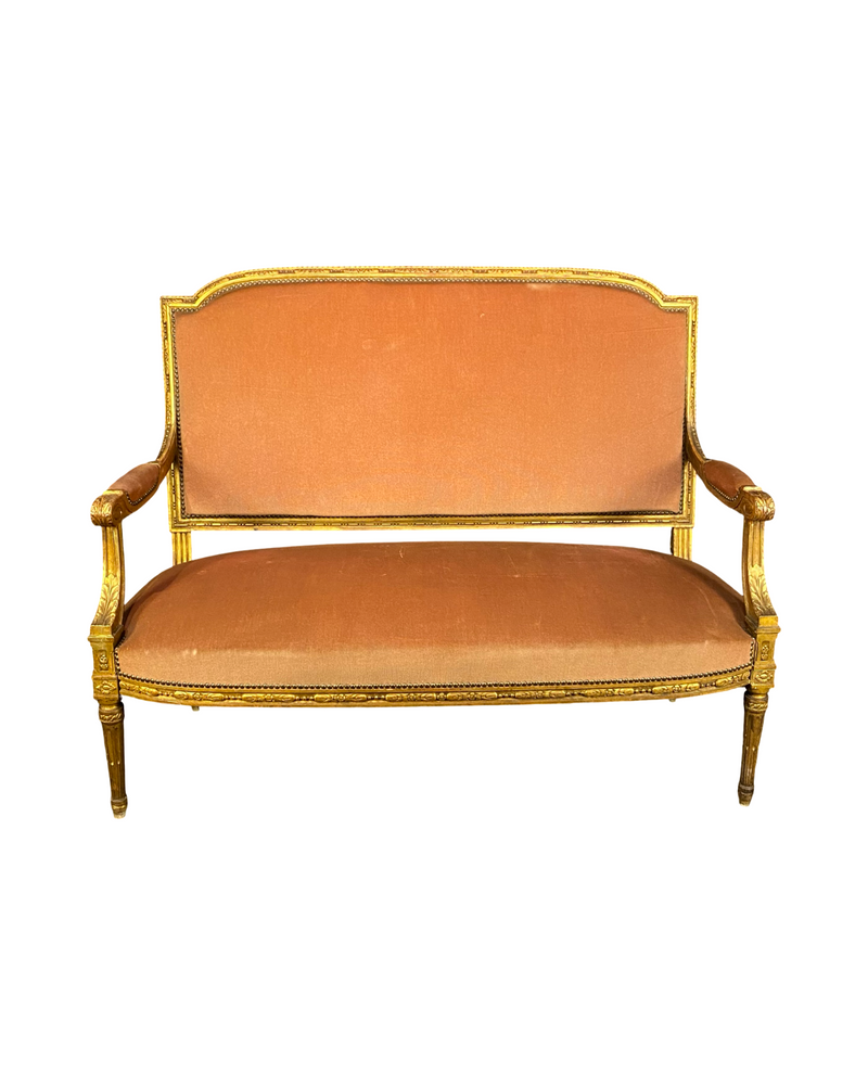 Antique French Louis XVI Sofa | Painted & Gilt Carved Canapé